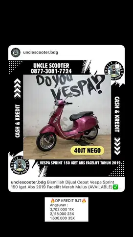 Vespa Sprint 150 Iget Abs 2019 Facelift Merah Mulus