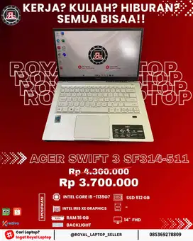 ACER SWIFT 3 SF314-511INTEL CORE I5-1135G7 RAM 16 GB SSD 512 GB