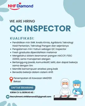 Lowongan Staff Admin Produksi, QC & Spv Purchasing Food Manufacture