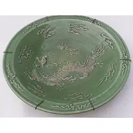 Vintage Antik Chinese oriental piring Celadon motif Satsuma Naga