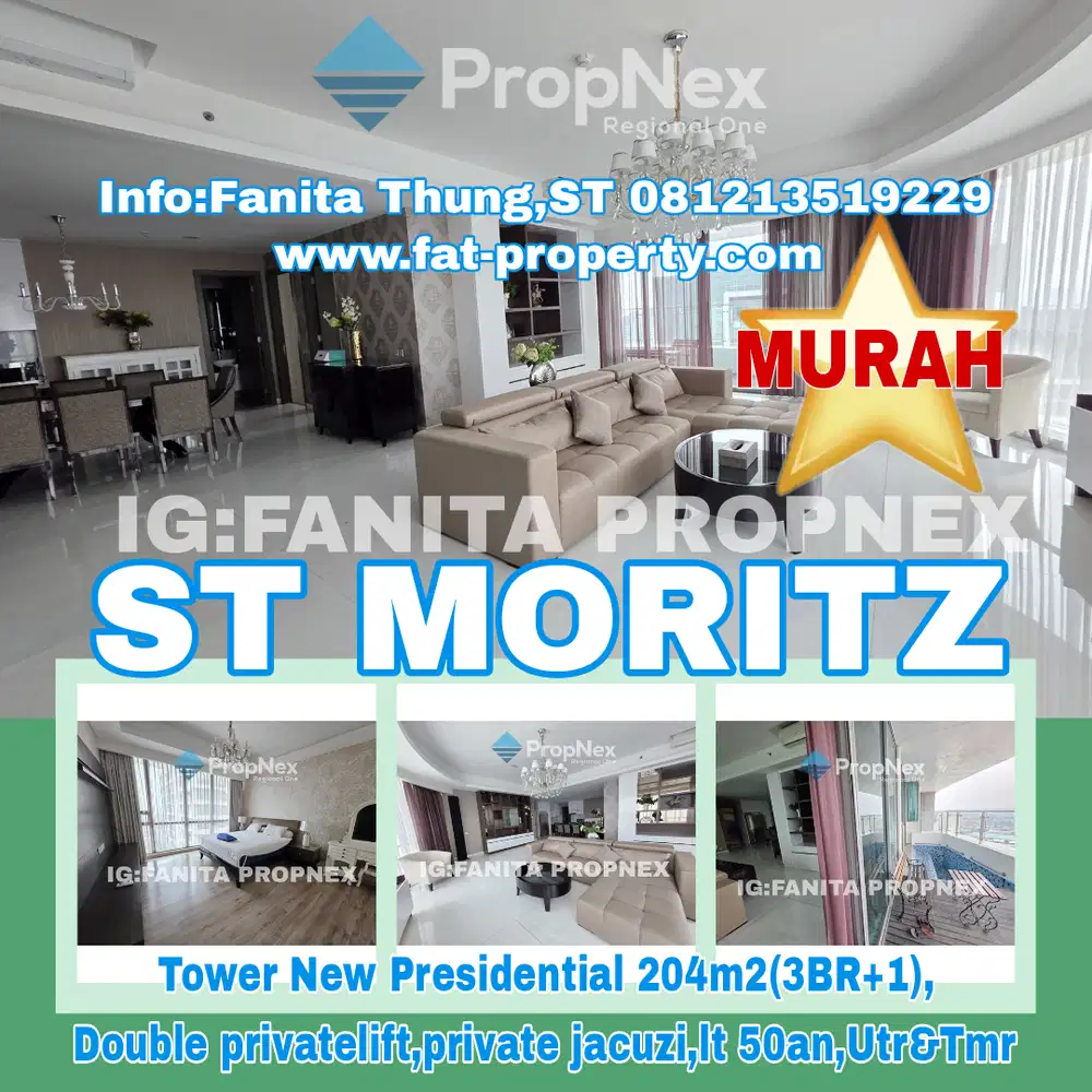 Dijual junior penthouse Apt ST MORITZ Twr New Presidential 204m2(3BR+1