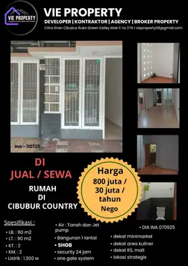 Di Sewakan Rumah Cantik Siap Huni. Cibubur Country Cikeas.