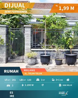 Dijual Rumah Cantik di Teluk Teluk Blimbing Kota Malang Dekat Arjosari