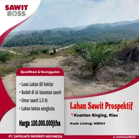 Jual lahan sawit  80Ha, kuantang singing, riau