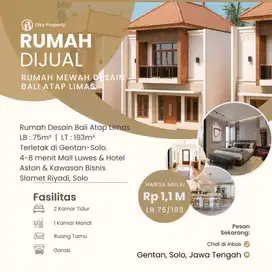 Rumah Sultan Cluster Gaya Bali di Gentan Solo, 3 menit ke Mall Luwes