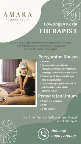 DICARI THERAPIST UNTUK FAMILY SPA ( HOME SERVICE )
