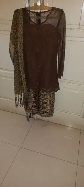 kebaya brukat coklat 1 set
