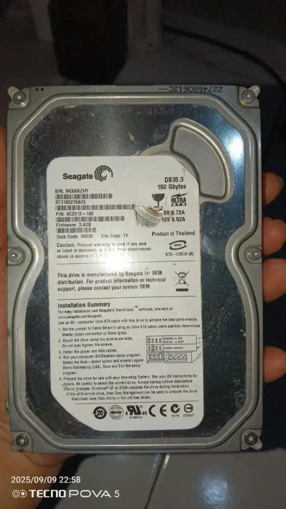 HDD IDE 3,5 bahan 160GB