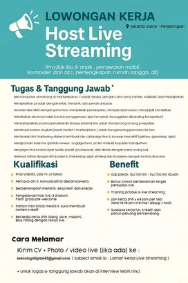 Lowongan kerja Host Live Streaming Loker Live host Lowongan kerja JKT