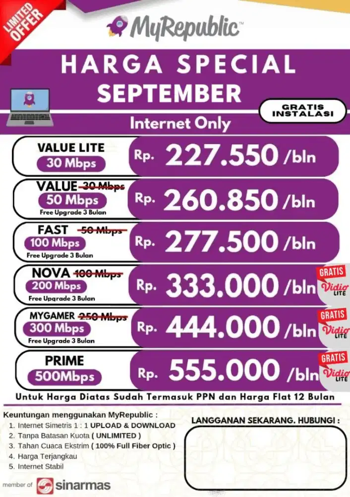 Promo Myrepublic 20 Mbps