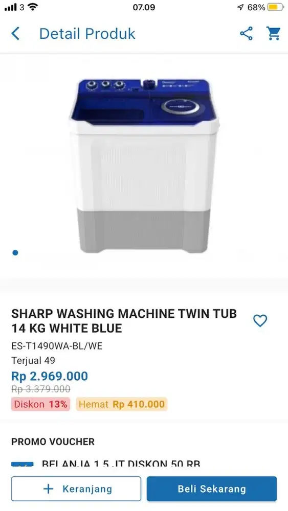 sharp washing machine twin tube 14 kg white blue