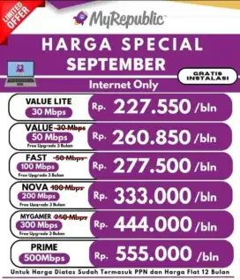 Promo wifi unlimited gratis pemasangan