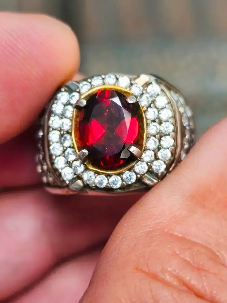 Cincin Batu garnet pyrope 1.96 crat ring perak memo MGL top kristal