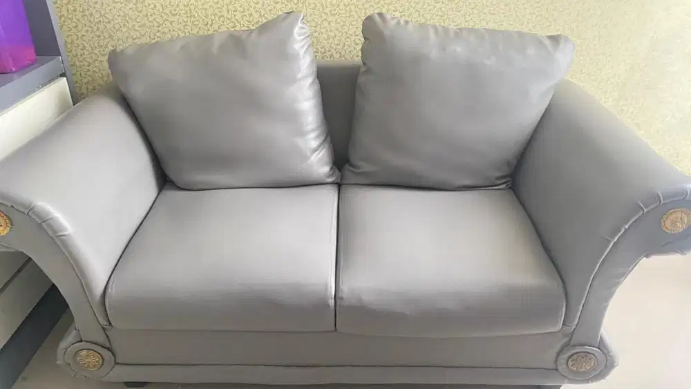 Sofa 3 In 1 warna Abu bahan Kulit