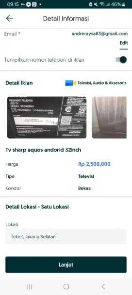 Tv aquos sharp android 32inch