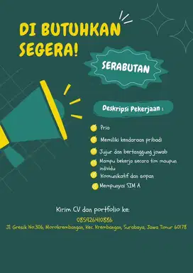 LOWONGAN KERJA SERABUTAN PRIA