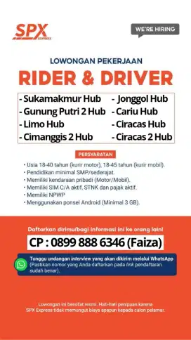Lowongan Rider dan Driver