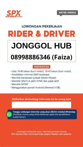 Lowongan Rider dan Driver