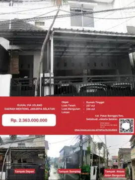 Dijual Rumah Siap Huni Daerah Menteng Pasar Manggis