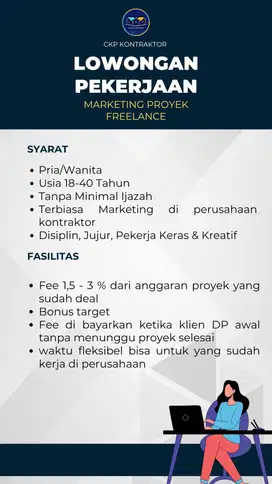 lowongan Marketing Kontraktor Freelance – Komisi 1.5% s/d 3%