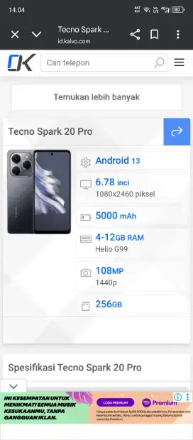 Techno spark 20Pro Ram 8+ Internal 256