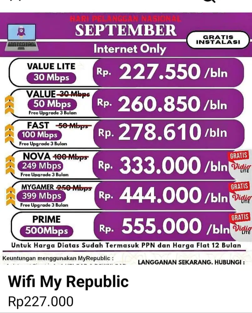 Wifi murah ,wifi only, wifi My Republik anti lelet Rp.150.000