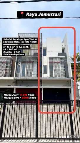 Disewakan ruko raya jemursari sebelah hotel southern