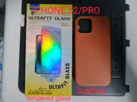 Case leather tempered glass iphone 12/12 pro