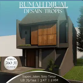 Jual Rumah Sultan 2Lt Tropis di Solo Timur, Special Utk Gen-Z Dinamis