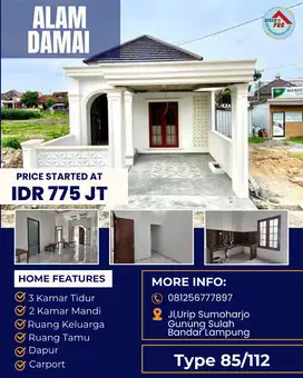 RUMAH CLUSTER MEWAH DI WAY HALIM LOKASI STRATEGIS