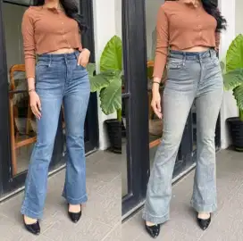 VINTAGE JENNIE-HIGH WAIST CUTBRAY JEANS CELANA FLARE STRECTH WANITA