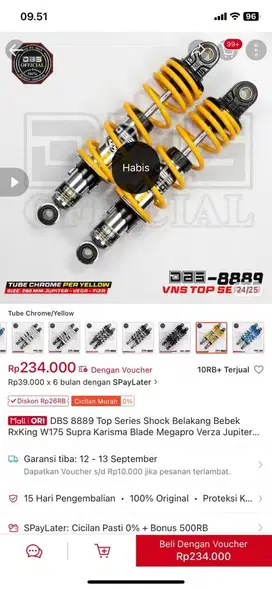 shock dbs warna kuning chrome sz 340