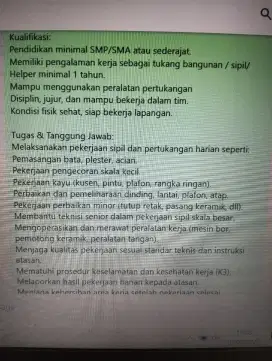 DiCARI TUKANG BANGUNAN & HELPER