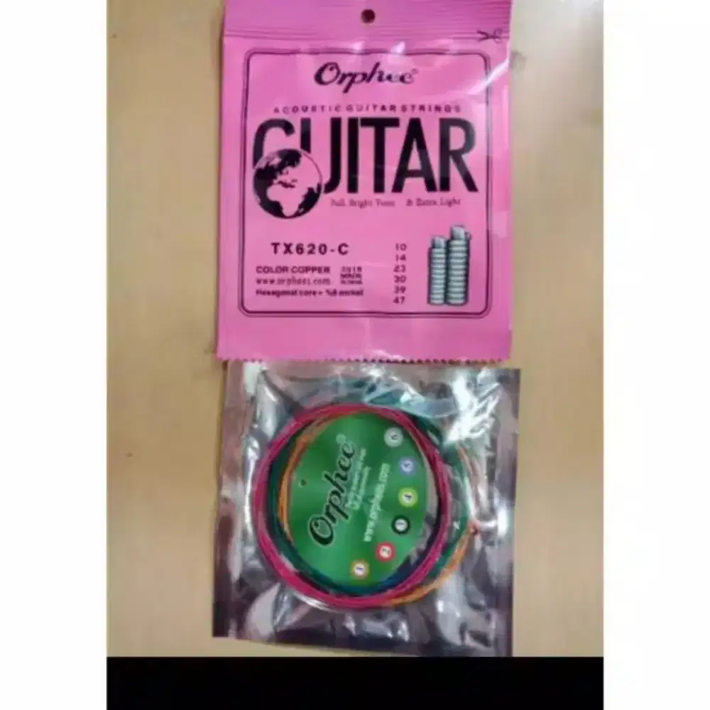 1 SET Senar Gitar Akustik Pelangi Orphee TX 620C, ukuran 0.10