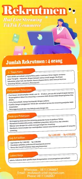 Perusahaan e-commerce Tiongkok-Indonesia Cari Host TikTok (Perempuan).
