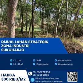 Dijual Cepat Lahan Strategis Zona Industri Lokasi Sukoharjo Luas 11 Ha