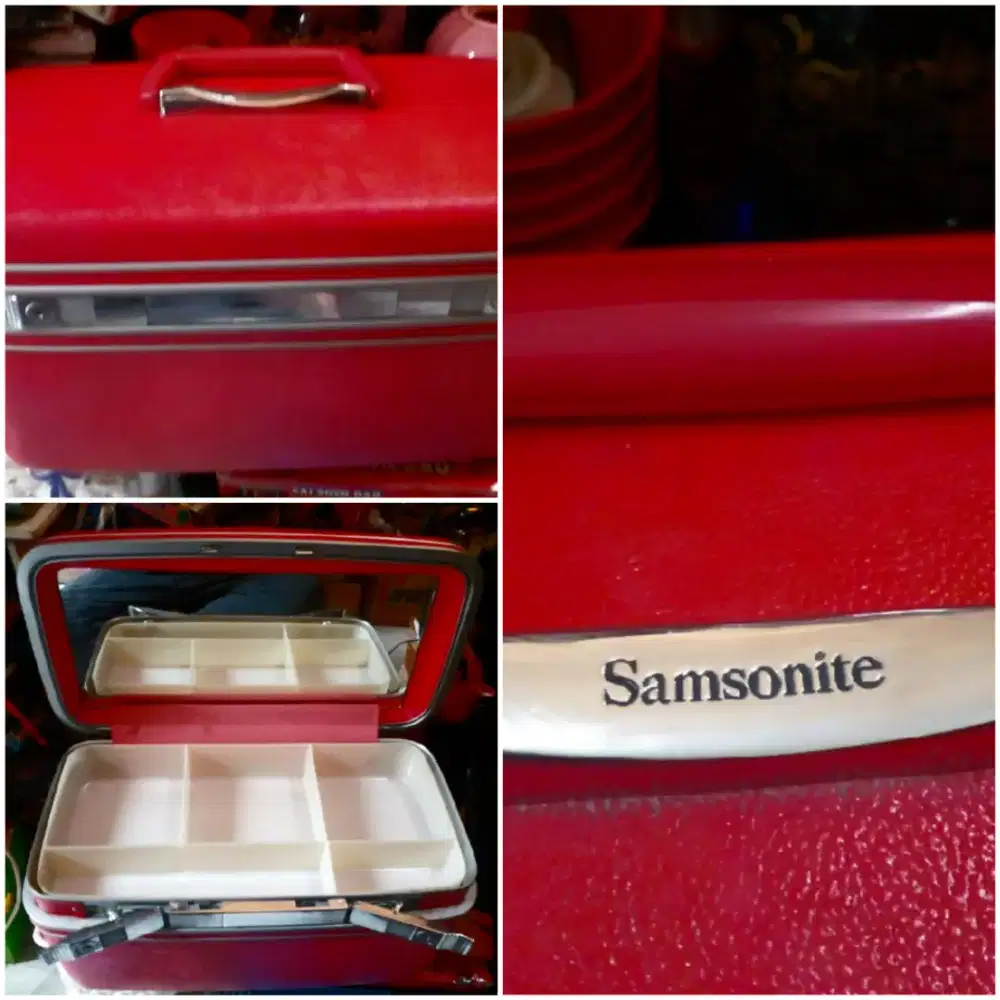 Samsonite tas rias retro tahun 80 kondisi baik warna merah cakep