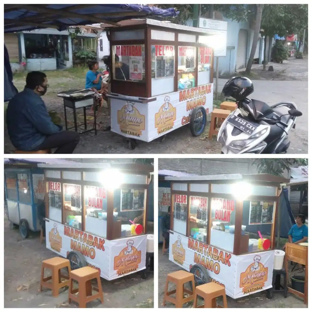 Gerobak martabak kayu jati dan peralatan full set
