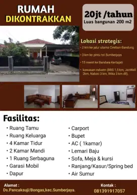 Rumah besar murah Sumberjaya, dekat Tol kawasan pabrik