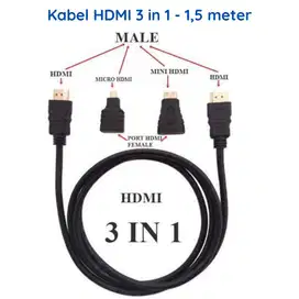 Kabel HDMI 3 in 1 Converter Mini Micro 1.5 Meter High Quality Full HD