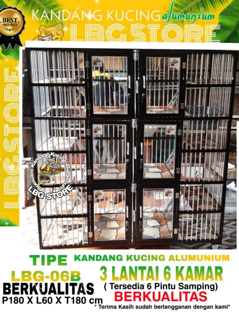 Kandang kucing alumunium 3 tingkat 6 kamar