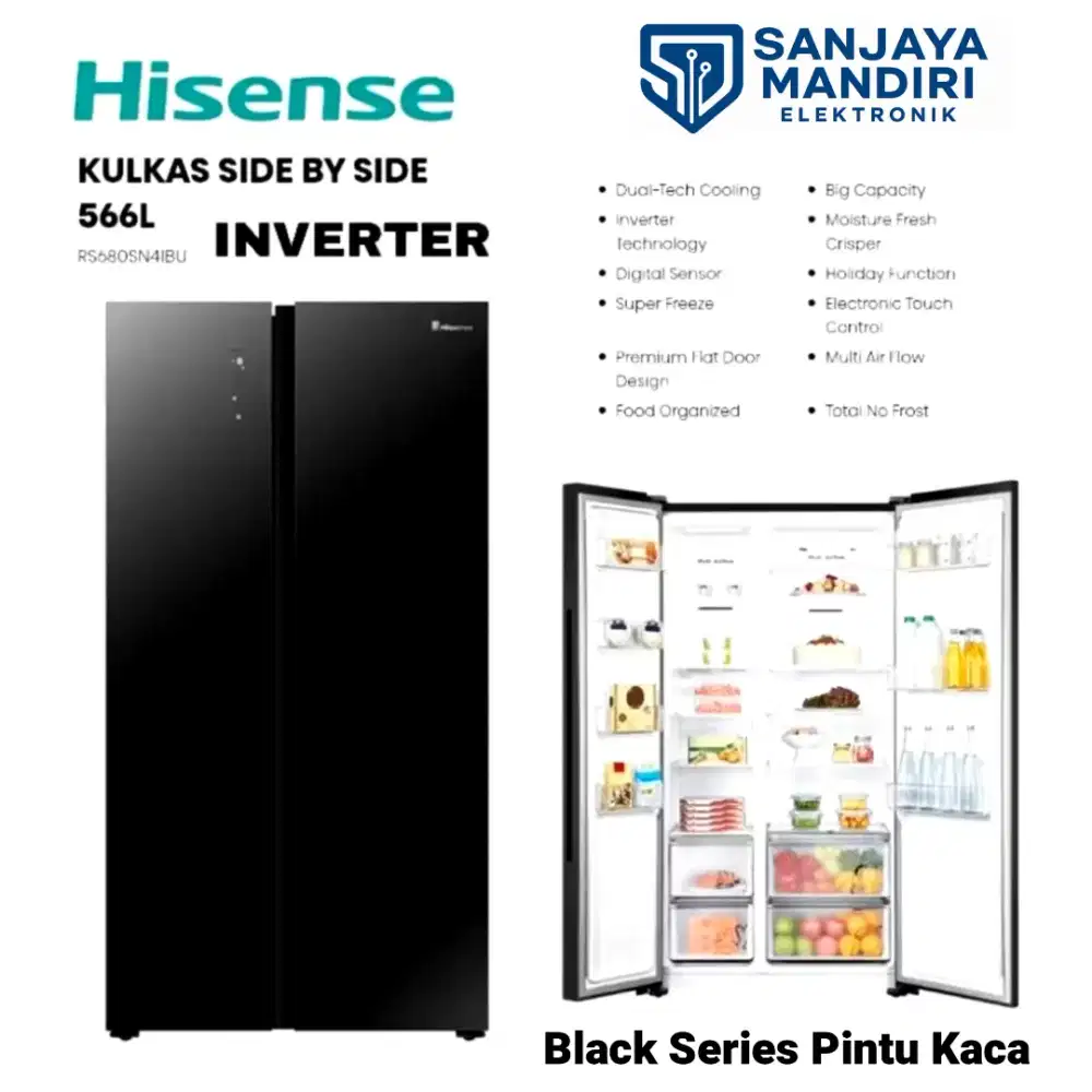 HISENSE Kulkas Side By Side INVERTER 566 LRS680SN41BU Dual TechCooling