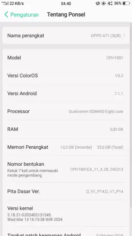 OPPO A71 ram 3/32gb