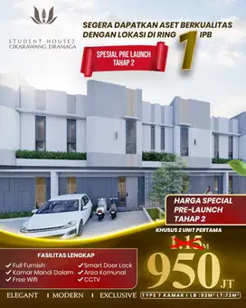 JUAL RUKOS 7 KAMAR FULL FURNISH SANGAT DEKAT KAMPUS IPB BOGOR