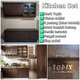 Kitchen Set Warna Coklat Motif Kayu Bersih Normal Siap Pakai