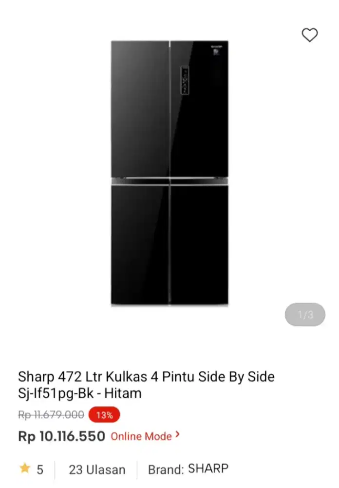 PROMO KREDIT SHARP 472 LTR KULKAS 4 PINTU SBS
