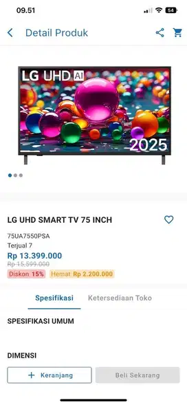 Promo tv 75inch LG harga promo 13.399.000