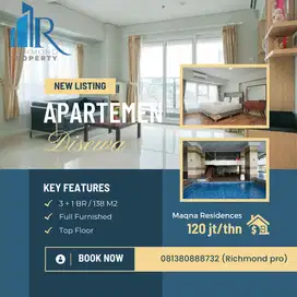 Sewa Apartemen 3 BR 138 m2 FULL Furnished di Maqna Residences Meruya !