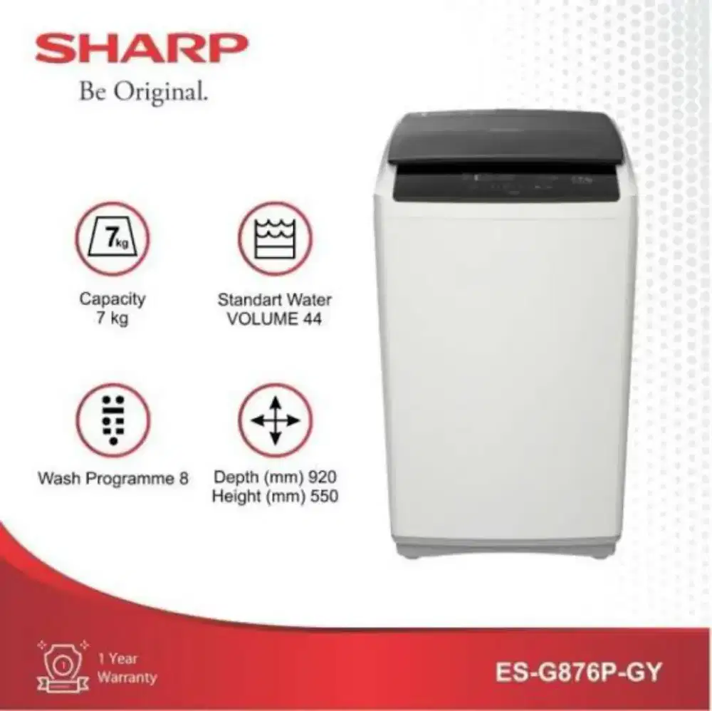 Bisa Cicilan.Sharp Mesin Cuci 1Tabung 7kg (ES-G876P-GY) Anti Bakteri