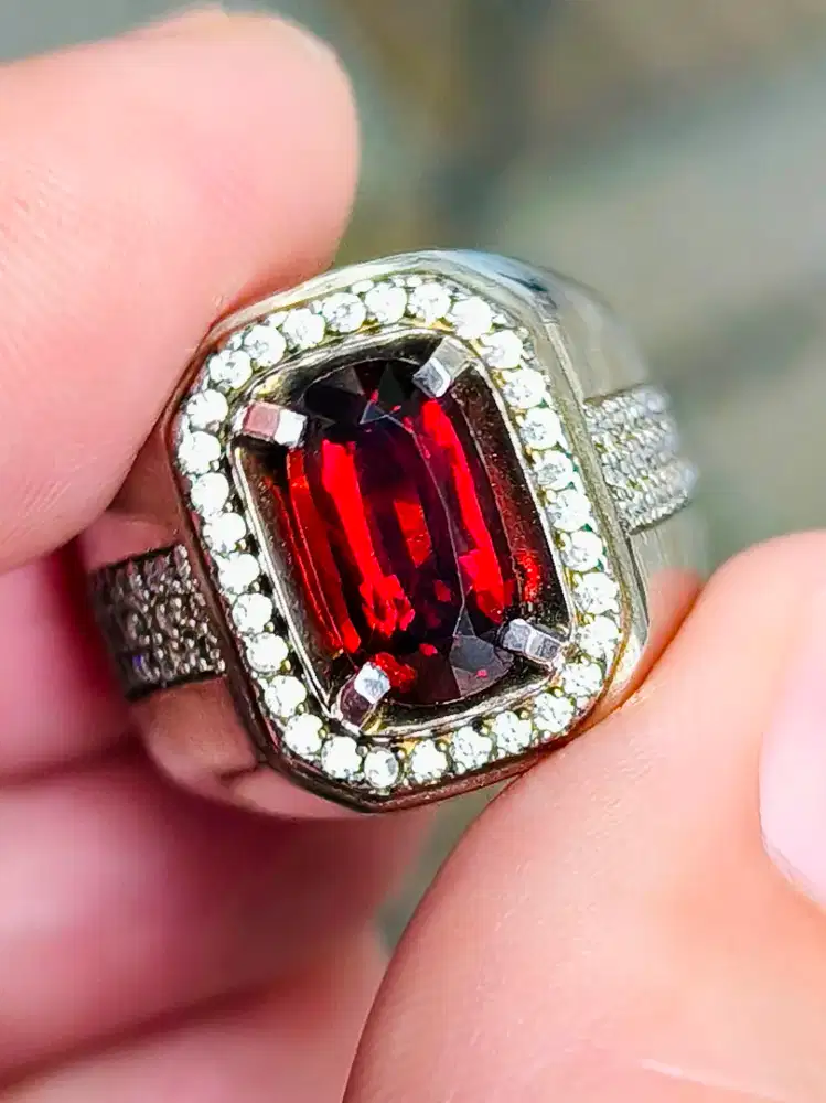Cincin Batu Mandarin garnet 2.95 crat ring perak memo MRI top kristal
